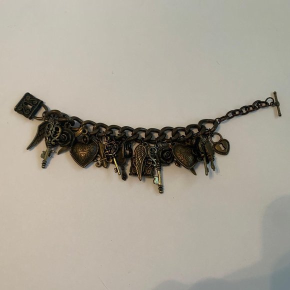 Multi Charm Bracelet Dark Gold Tone 7″ - Picture 6 of 13